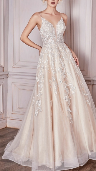 COPY - Beaded champagne formal evening ball gown - Picture 1 of 7